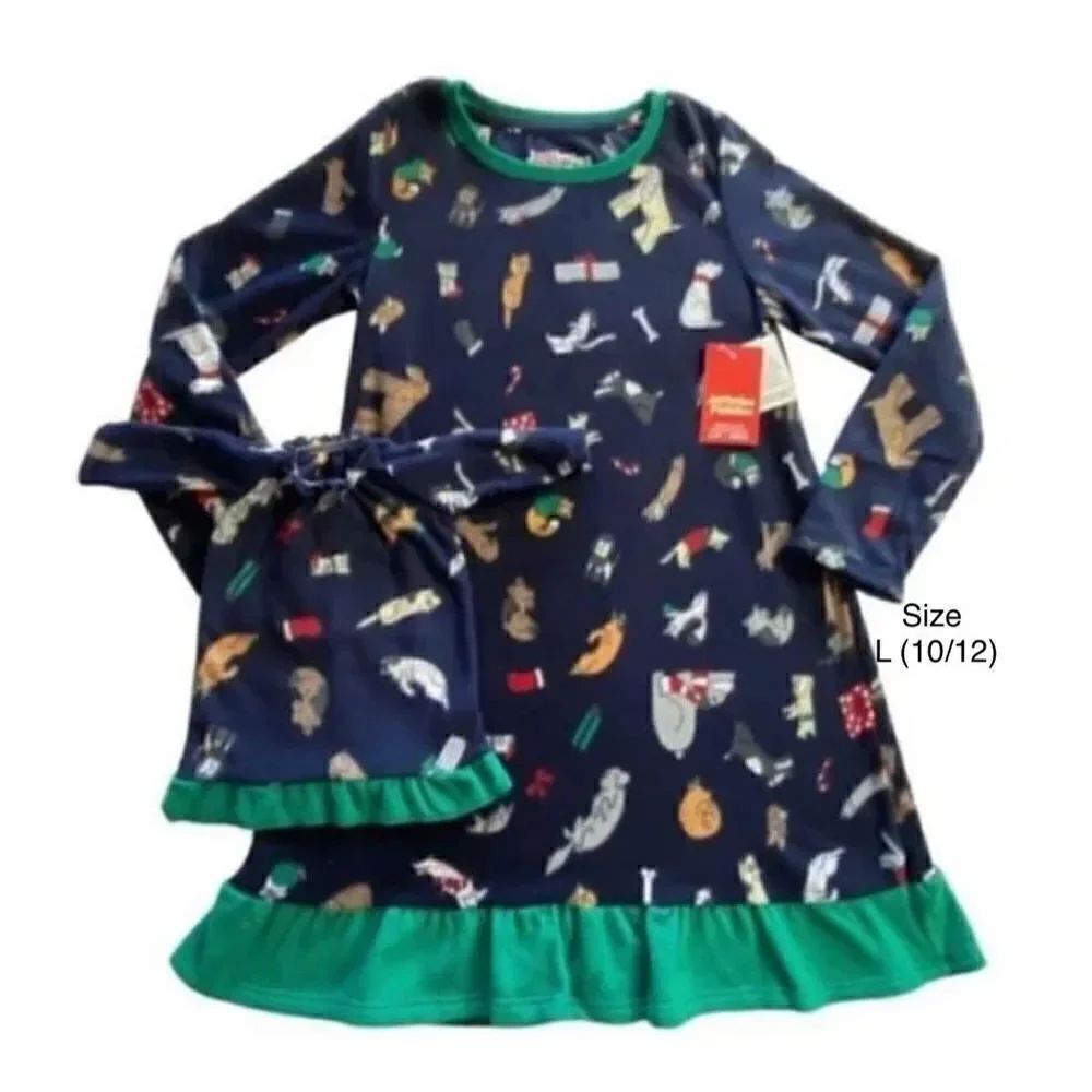 Jammies For Your Families Girls Size L(10/12) Happy Howlidays Nightgown & Doll G